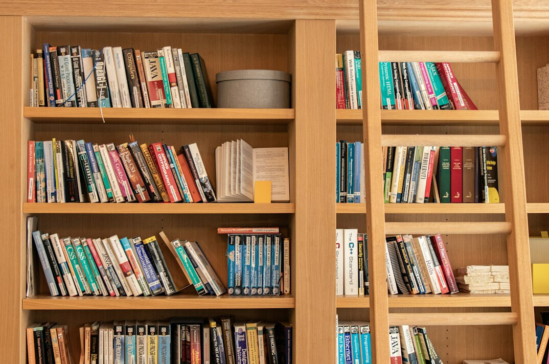 bookshelf with mystery novels